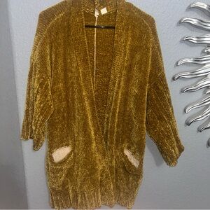 Moth Yellow Cardigan Sweater with Fluffy Texture